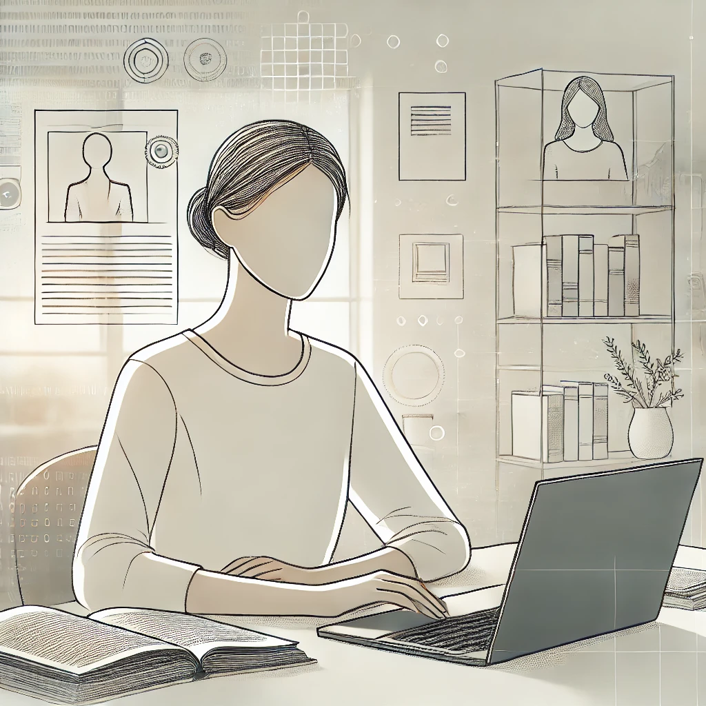 DALL·E 2024-12-10 18.48.32 - A neutral and professional illustration of a computer publisher. The image shows a person sitting at a desk with a laptop, surrounded by books, docume